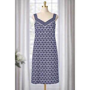 New Talbots Sundress Sheath Dress Navy White XL Petite Sleeveless Stretch Knit